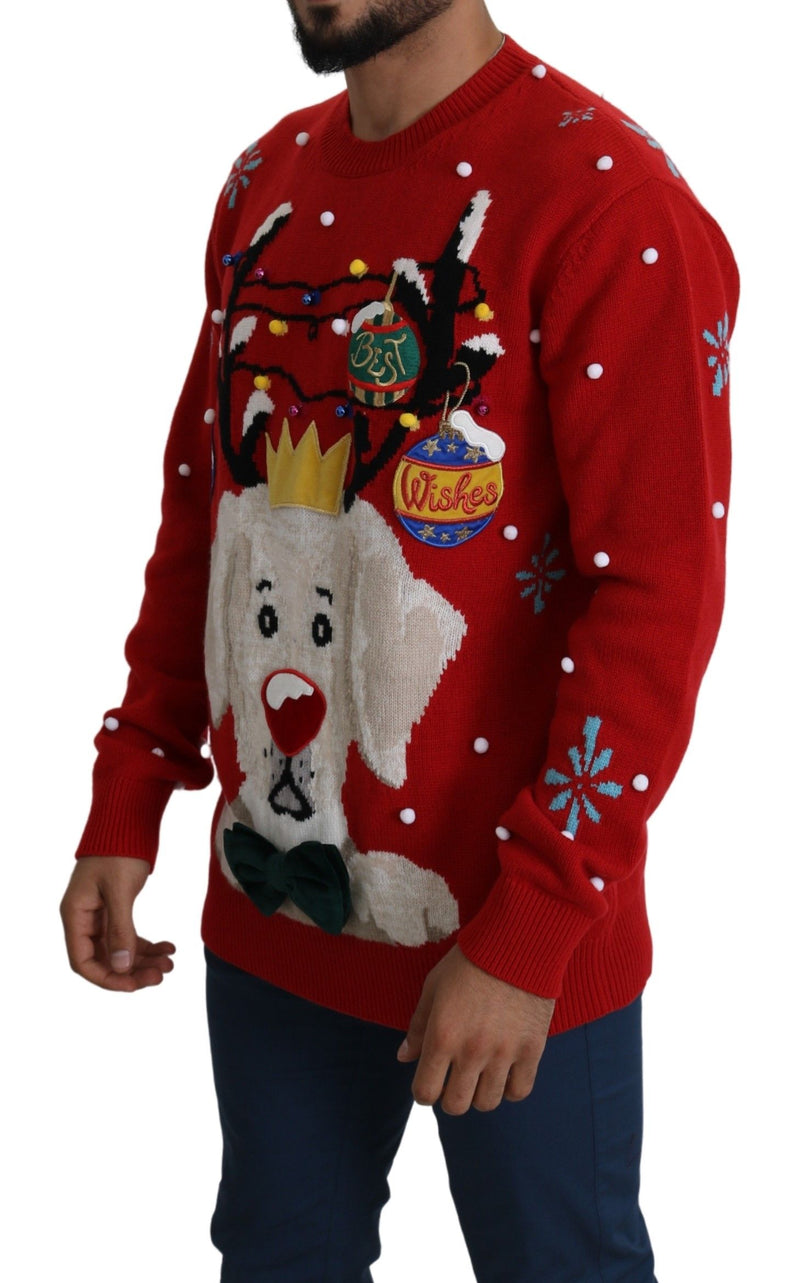 Pull en cachemire Dolce &amp; Gabbana rouge à motif chien de Noël