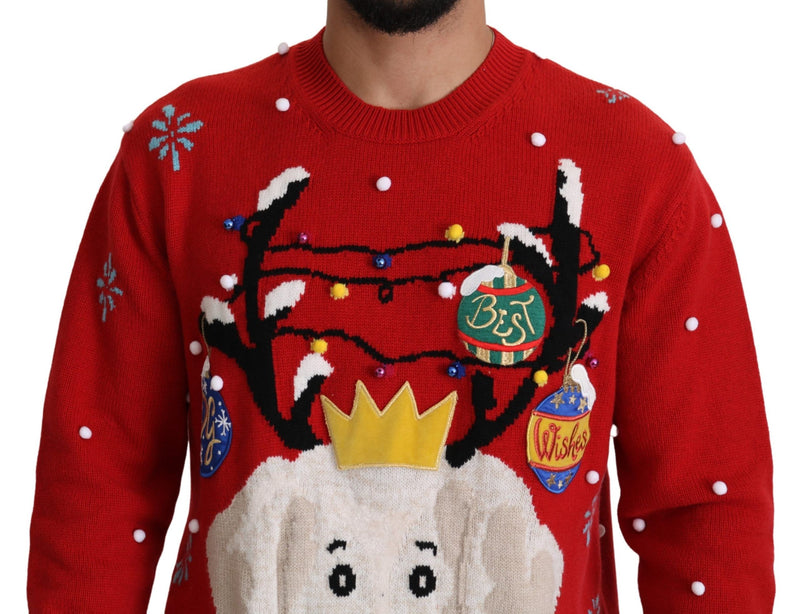 Pull en cachemire Dolce &amp; Gabbana rouge à motif chien de Noël