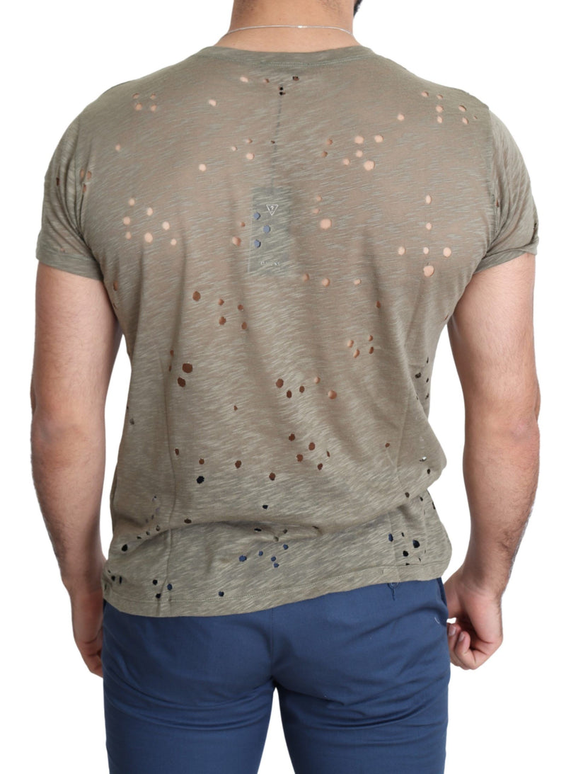 T-shirt Guess marron en coton stretch imprimé logo pour homme, style décontracté et perforé