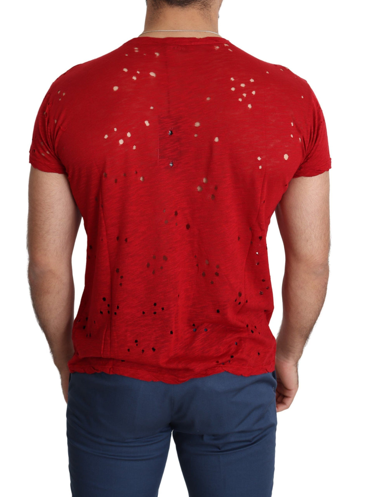 T-shirt Guess rouge en coton imprimé logo homme, style décontracté, perforé
