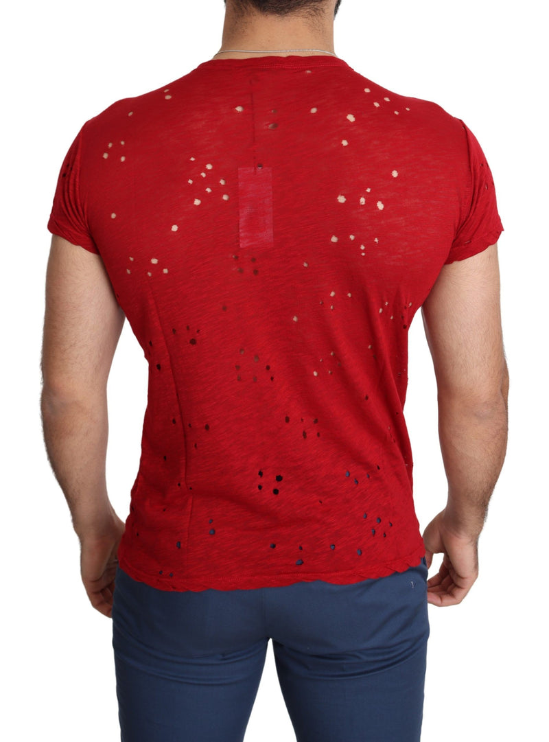 T-shirt Guess rouge en coton imprimé logo homme, style décontracté, perforé