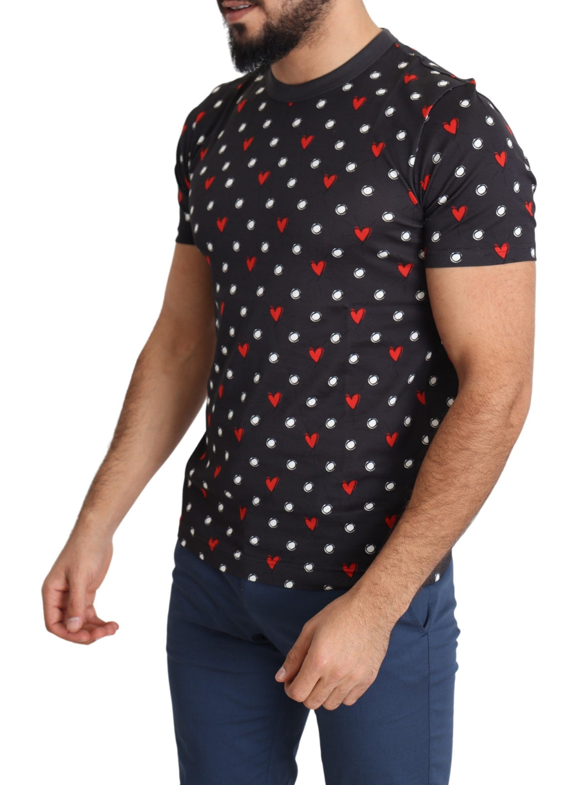 T-shirt homme Dolce &amp; Gabbana en coton gris foncé à imprimé cœurs