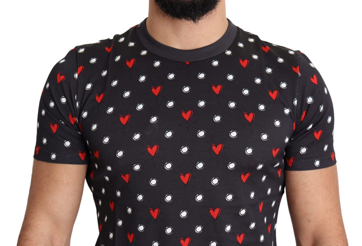 T-shirt homme Dolce &amp; Gabbana en coton gris foncé à imprimé cœurs