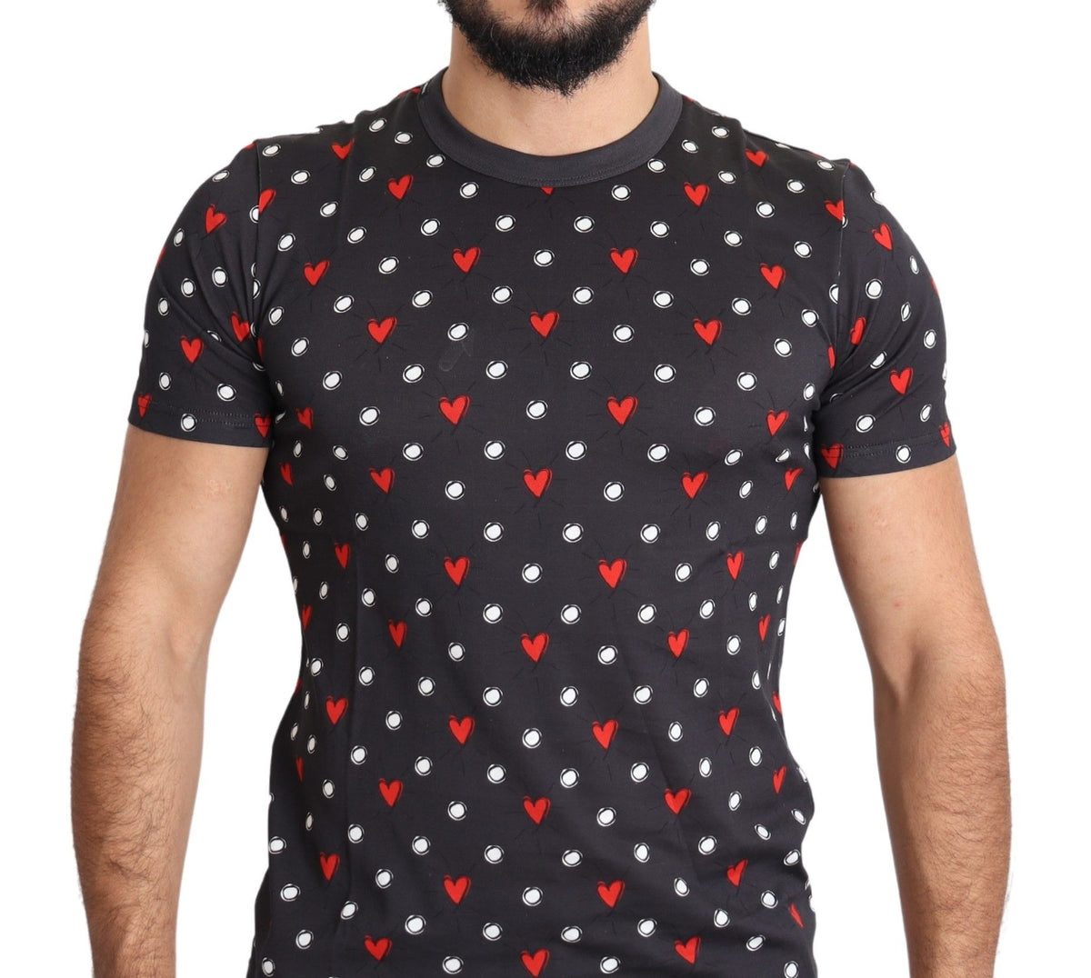 T-shirt homme Dolce &amp; Gabbana en coton gris foncé à imprimé cœurs