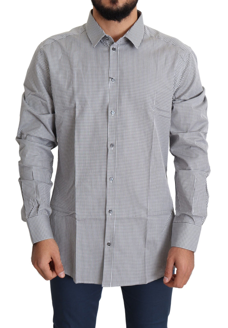 Chemise habillée en coton à carreaux noirs, blancs et dorés Dolce &amp; Gabbana