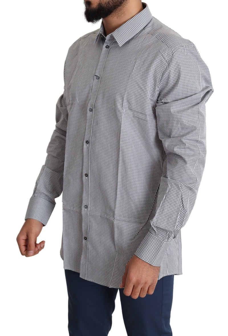 Chemise habillée en coton à carreaux noirs, blancs et dorés Dolce &amp; Gabbana