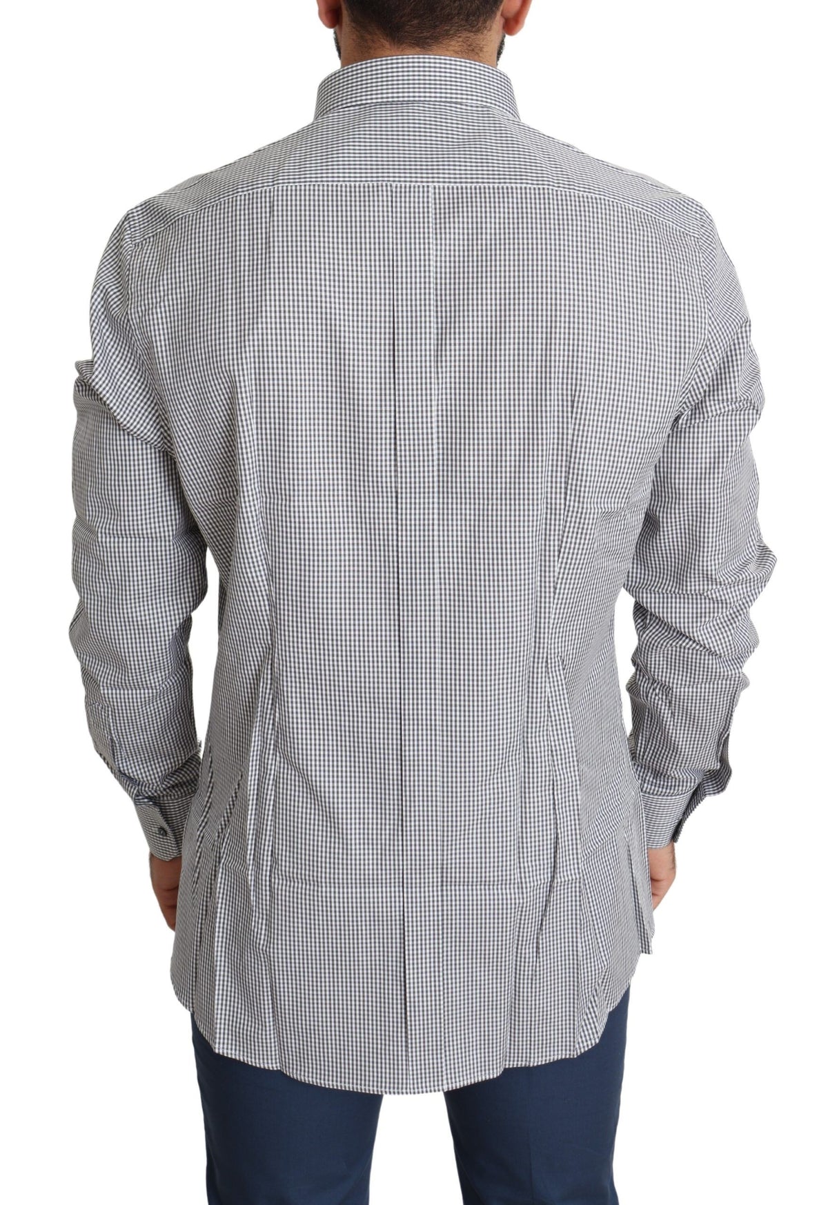 Chemise habillée en coton à carreaux noirs, blancs et dorés Dolce &amp; Gabbana