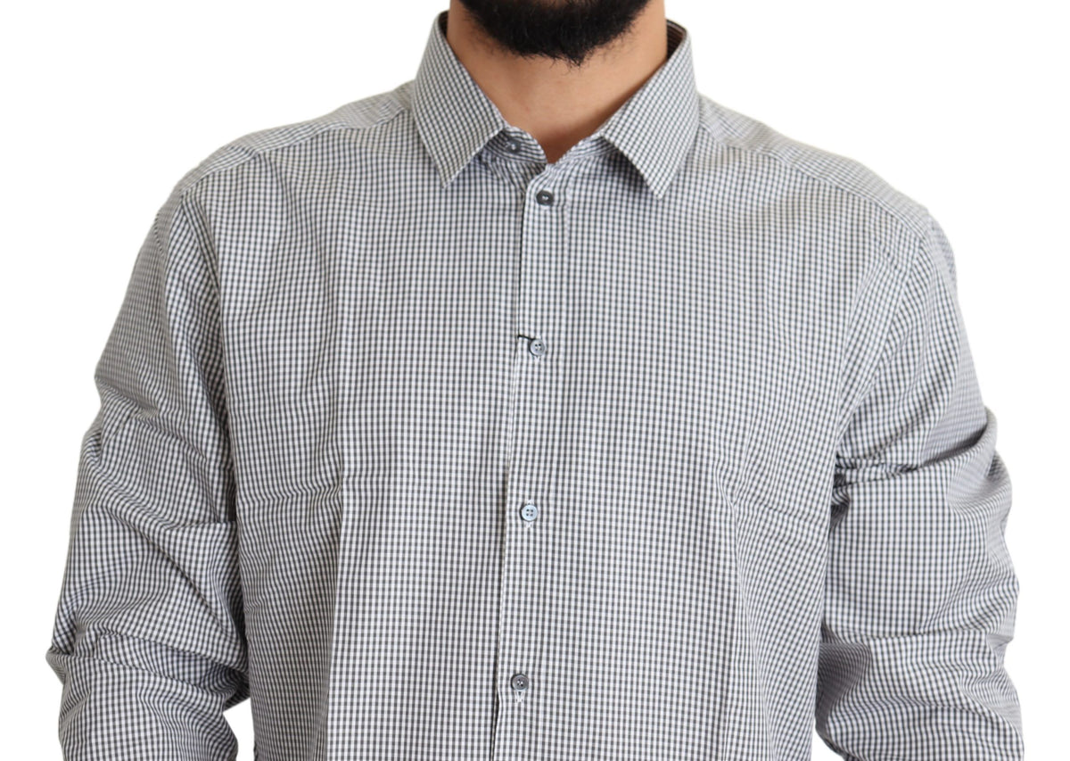 Chemise habillée en coton à carreaux noirs, blancs et dorés Dolce &amp; Gabbana