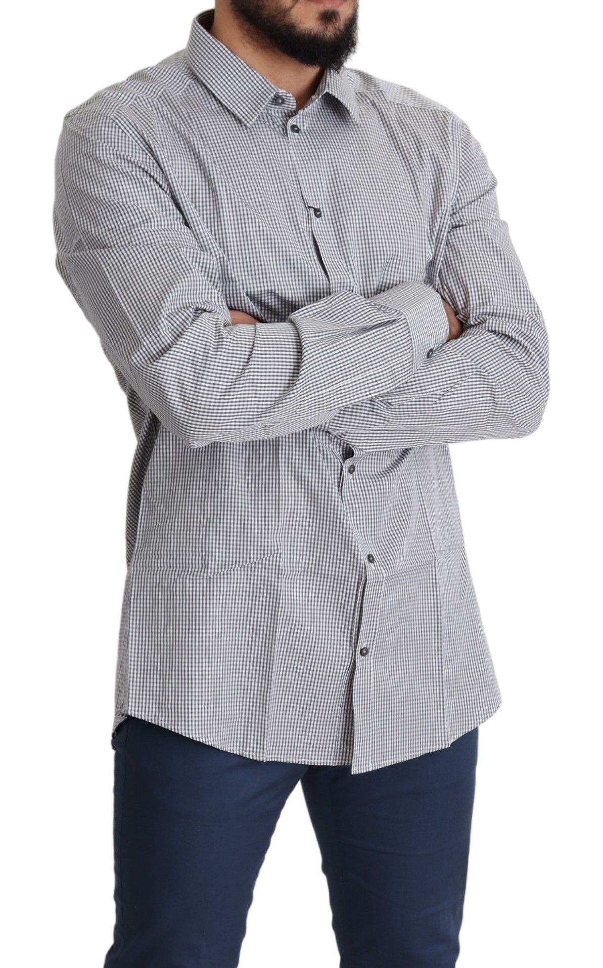Chemise habillée en coton à carreaux noirs, blancs et dorés Dolce &amp; Gabbana