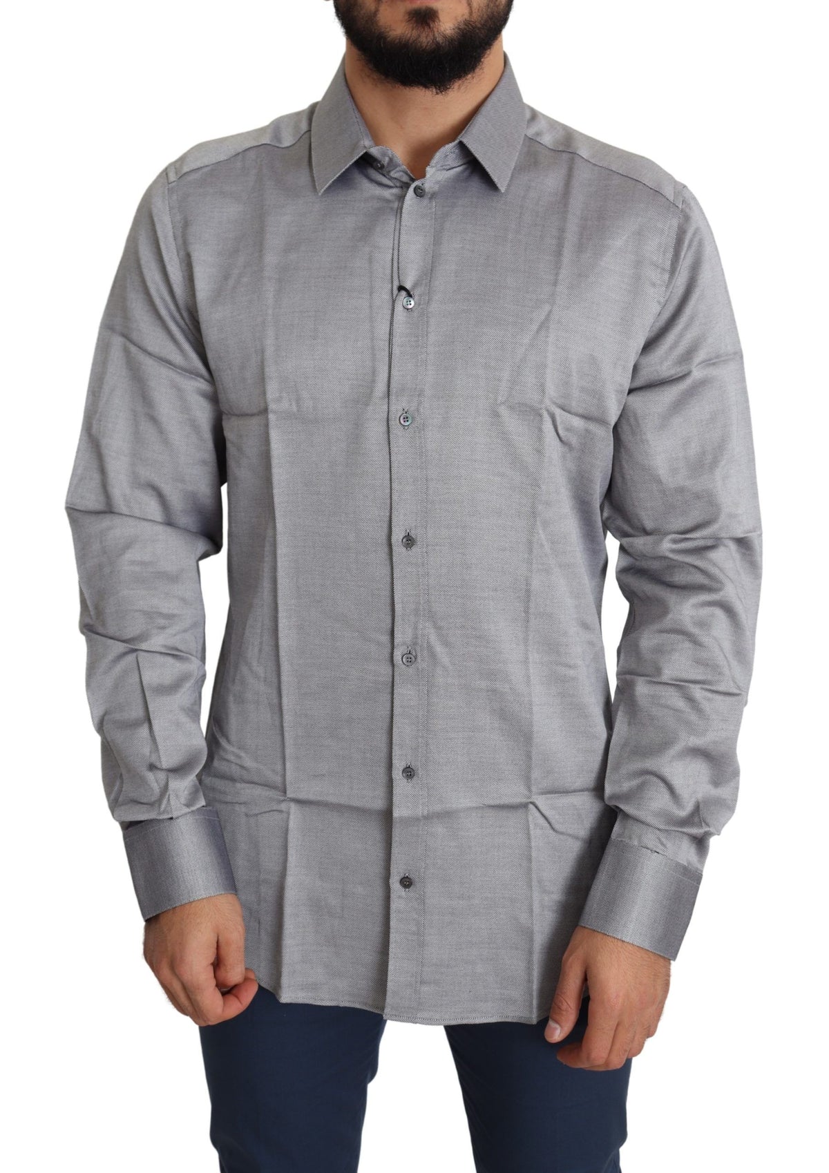 Chemise habillée Dolce &amp; Gabbana grise en coton pour homme, couleur or.