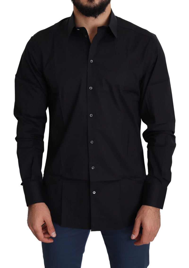Chemise habillée Dolce &amp; Gabbana noire en coton stretch et or