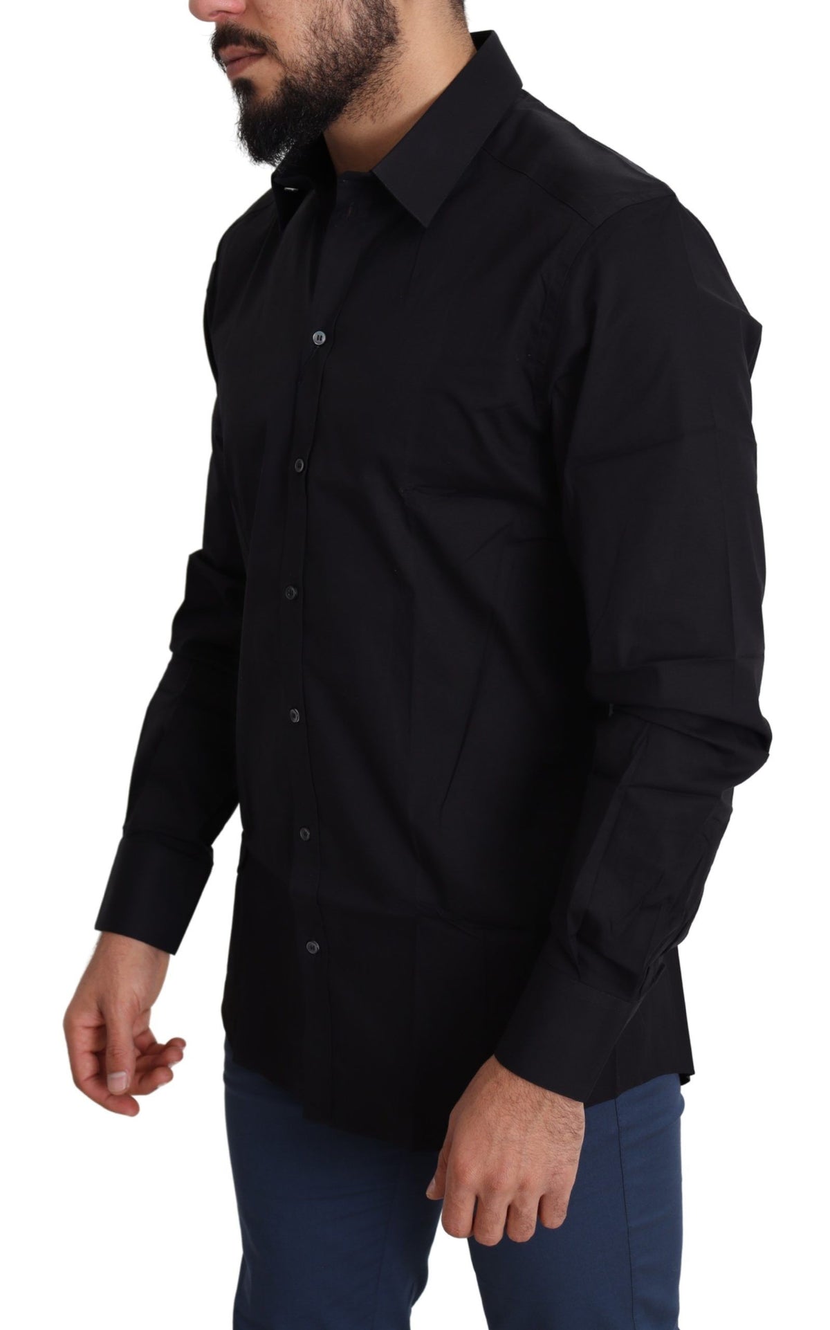 Chemise habillée Dolce &amp; Gabbana noire en coton stretch et or