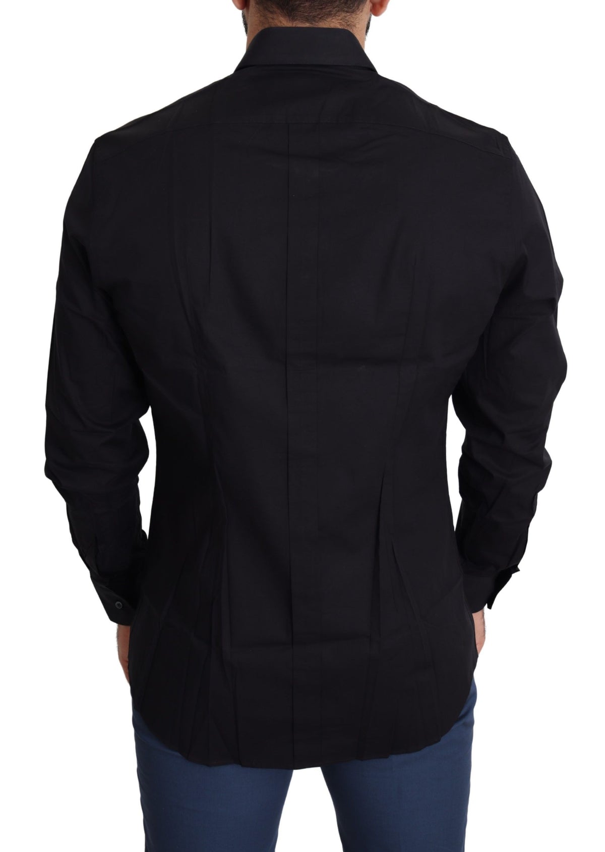 Chemise habillée Dolce &amp; Gabbana noire en coton stretch et or