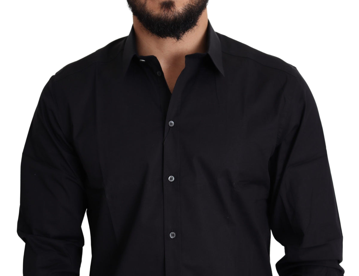 Chemise habillée Dolce &amp; Gabbana noire en coton stretch et or