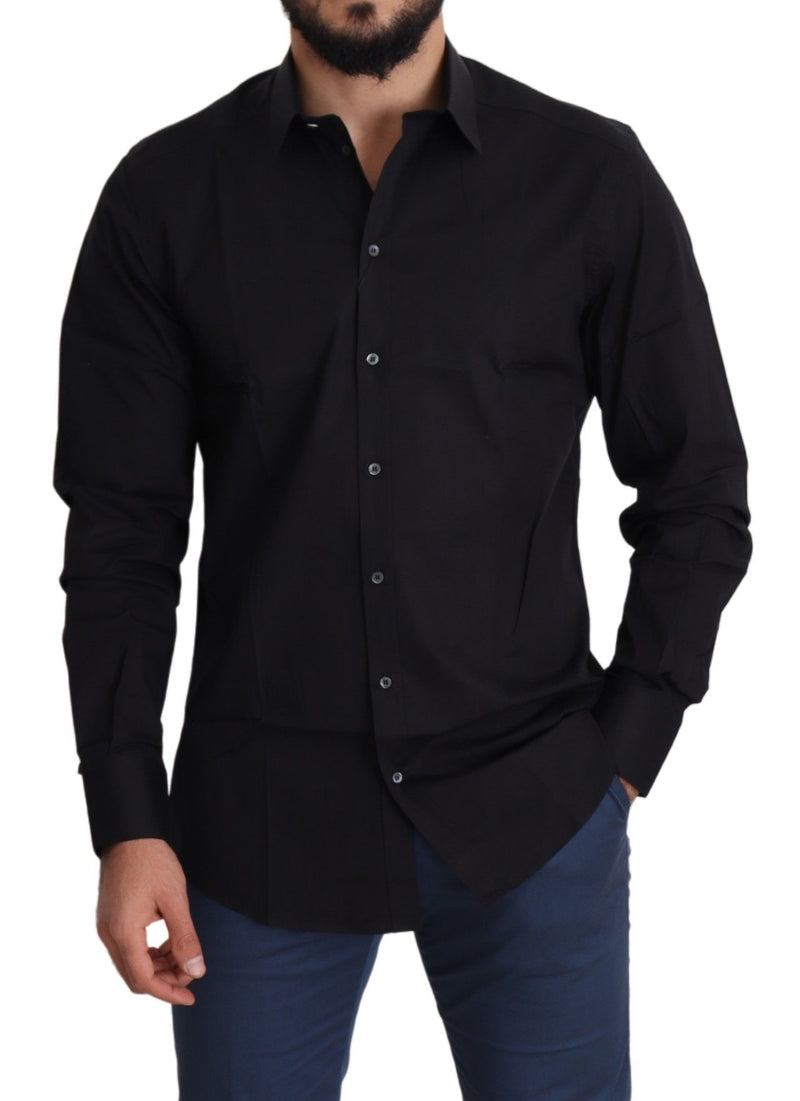 Chemise habillée Dolce &amp; Gabbana noire en coton stretch et or