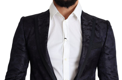 Dolce & Gabbana, manteau en soie jacquard bleu à motifs floraux, veste MARTINI.