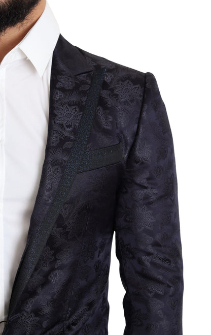 Dolce & Gabbana, manteau en soie jacquard bleu à motifs floraux, veste MARTINI.