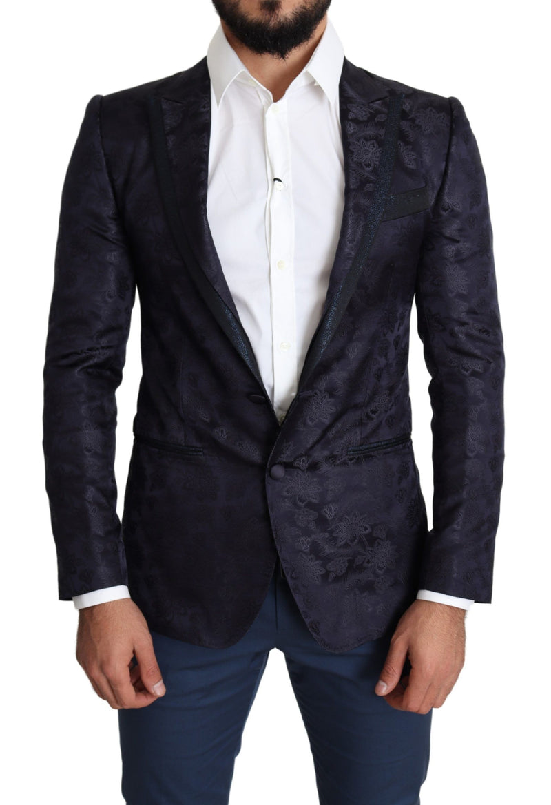 Dolce &amp; Gabbana, manteau en soie jacquard bleu à motifs floraux, veste MARTINI.
