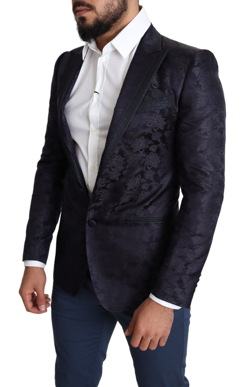 Dolce &amp; Gabbana, manteau en soie jacquard bleu à motifs floraux, veste MARTINI.