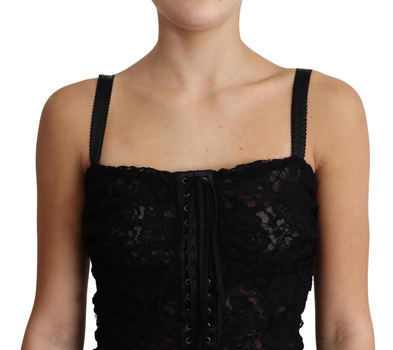 Robe bustier mini Dolce &amp; Gabbana noire à lacets et imprimé floral