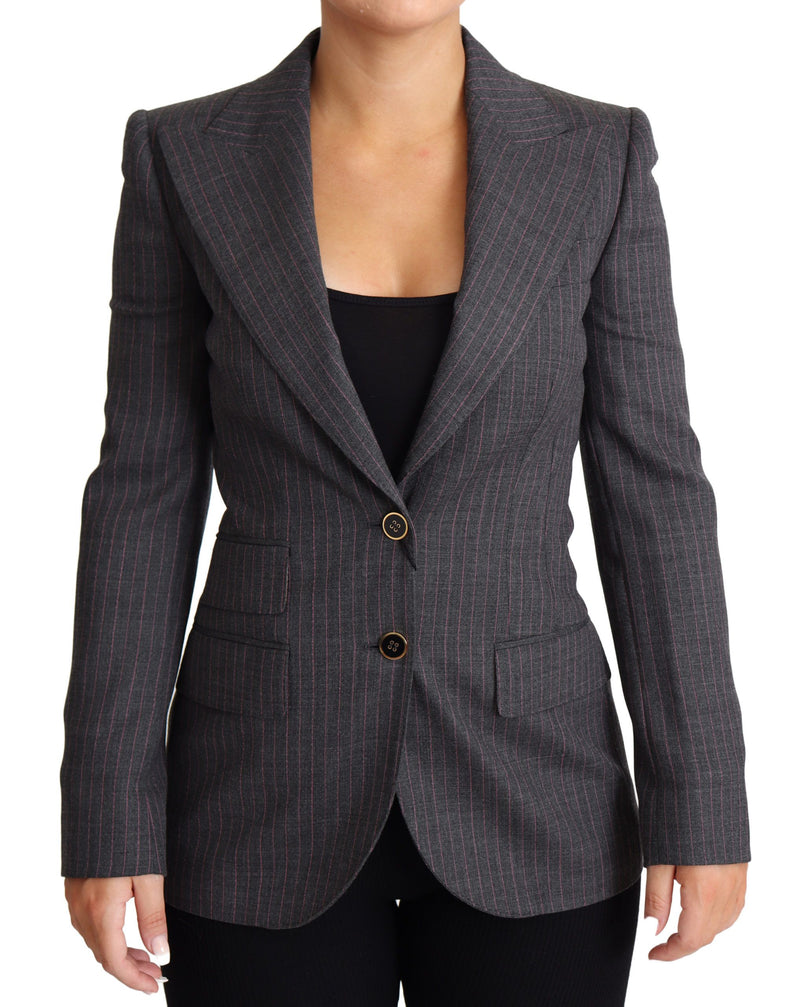 Veste blazer en laine grise Dolce &amp; Gabbana à simple boutonnage et coupe cintrée