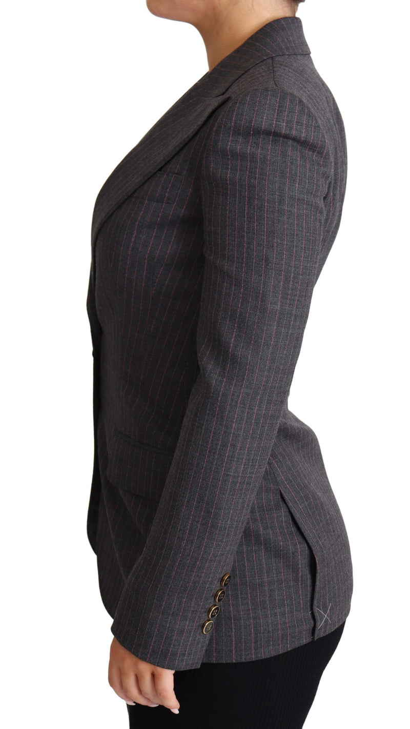 Veste blazer en laine grise Dolce &amp; Gabbana à simple boutonnage et coupe cintrée