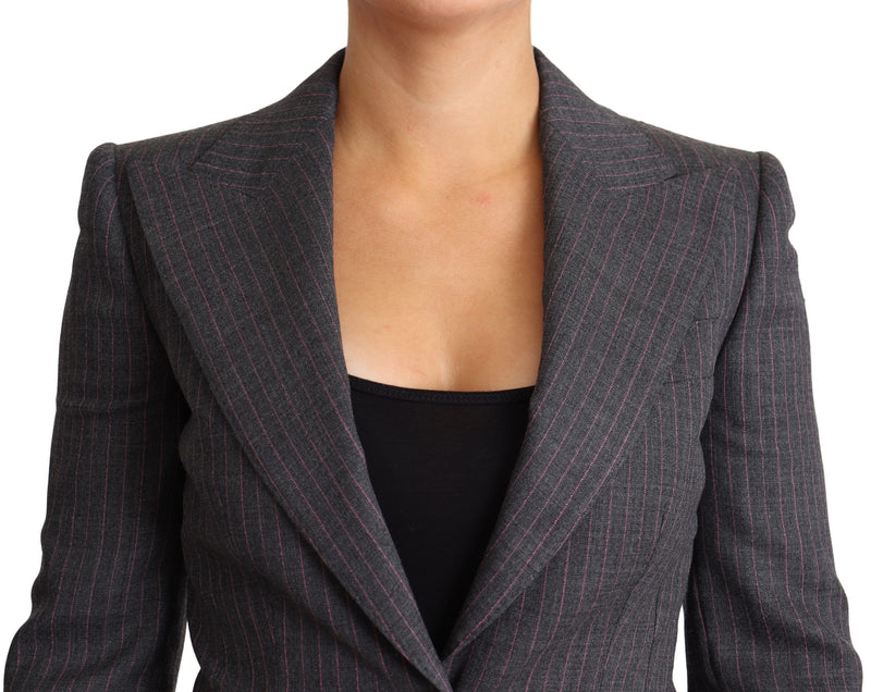 Veste blazer en laine grise Dolce &amp; Gabbana à simple boutonnage et coupe cintrée