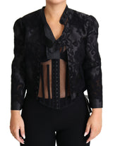 Dolce &amp; Gabbana - Veste en soie d'organza, dentelle noire, effet corset, transparente