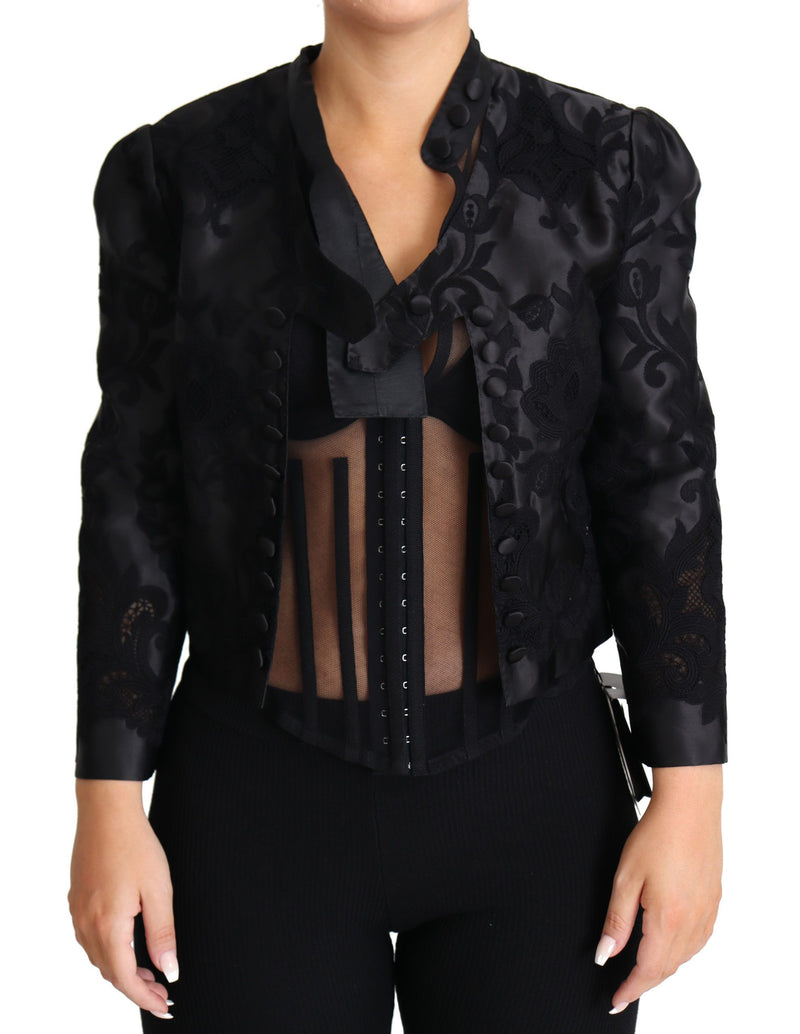 Dolce &amp; Gabbana - Veste en soie d'organza, dentelle noire, effet corset, transparente