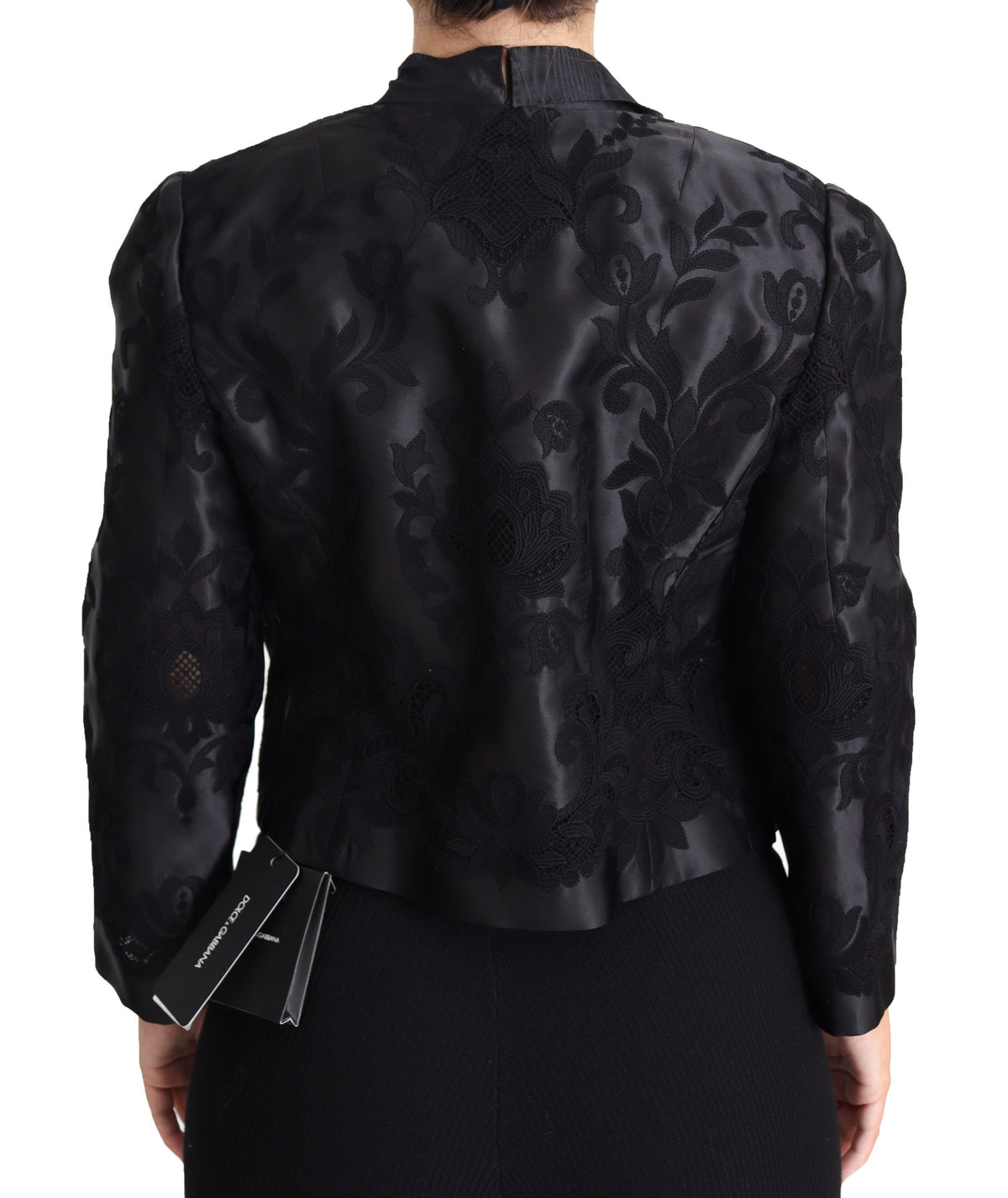 Dolce &amp; Gabbana - Veste en soie d'organza, dentelle noire, effet corset, transparente