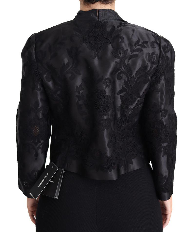 Dolce &amp; Gabbana - Veste en soie d'organza, dentelle noire, effet corset, transparente