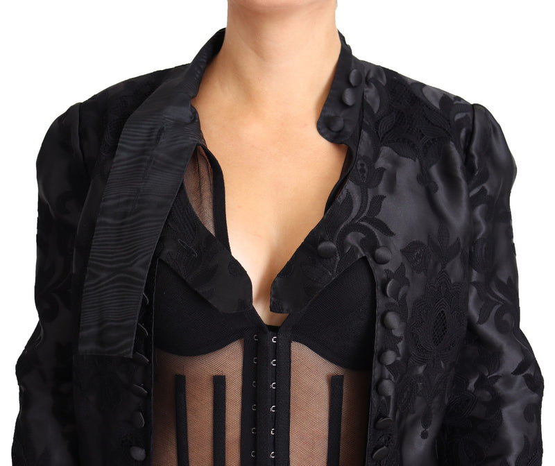 Dolce &amp; Gabbana - Veste en soie d'organza, dentelle noire, effet corset, transparente