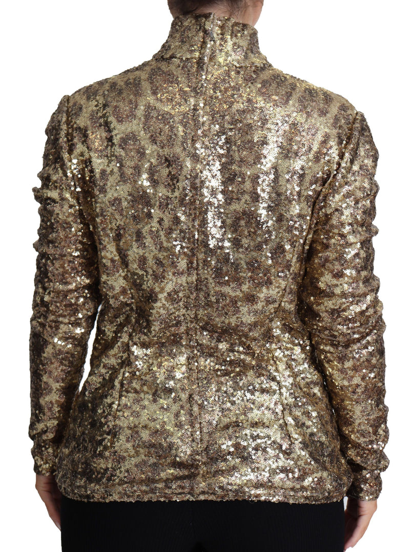 Pull à col roulé à sequins Dolce &amp; Gabbana marron à imprimé léopard