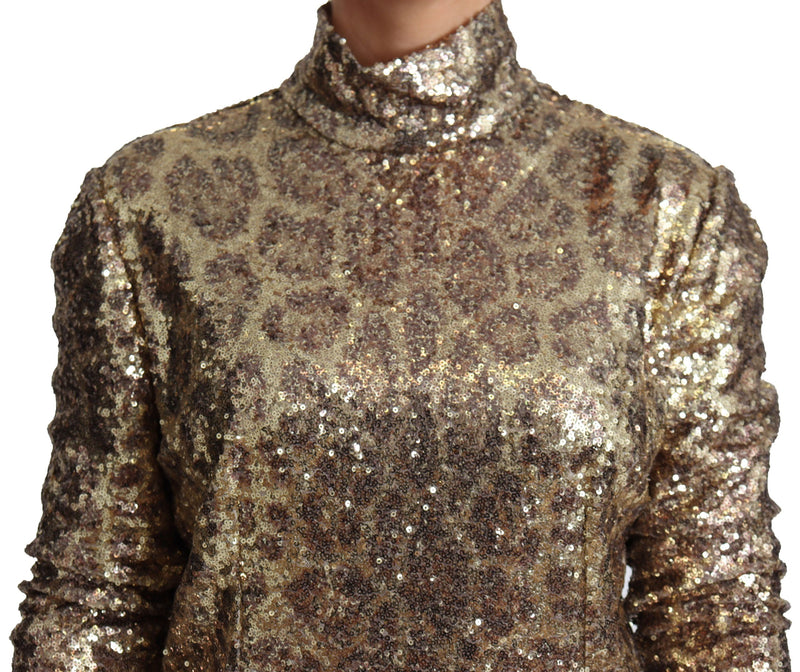 Pull à col roulé à sequins Dolce &amp; Gabbana marron à imprimé léopard