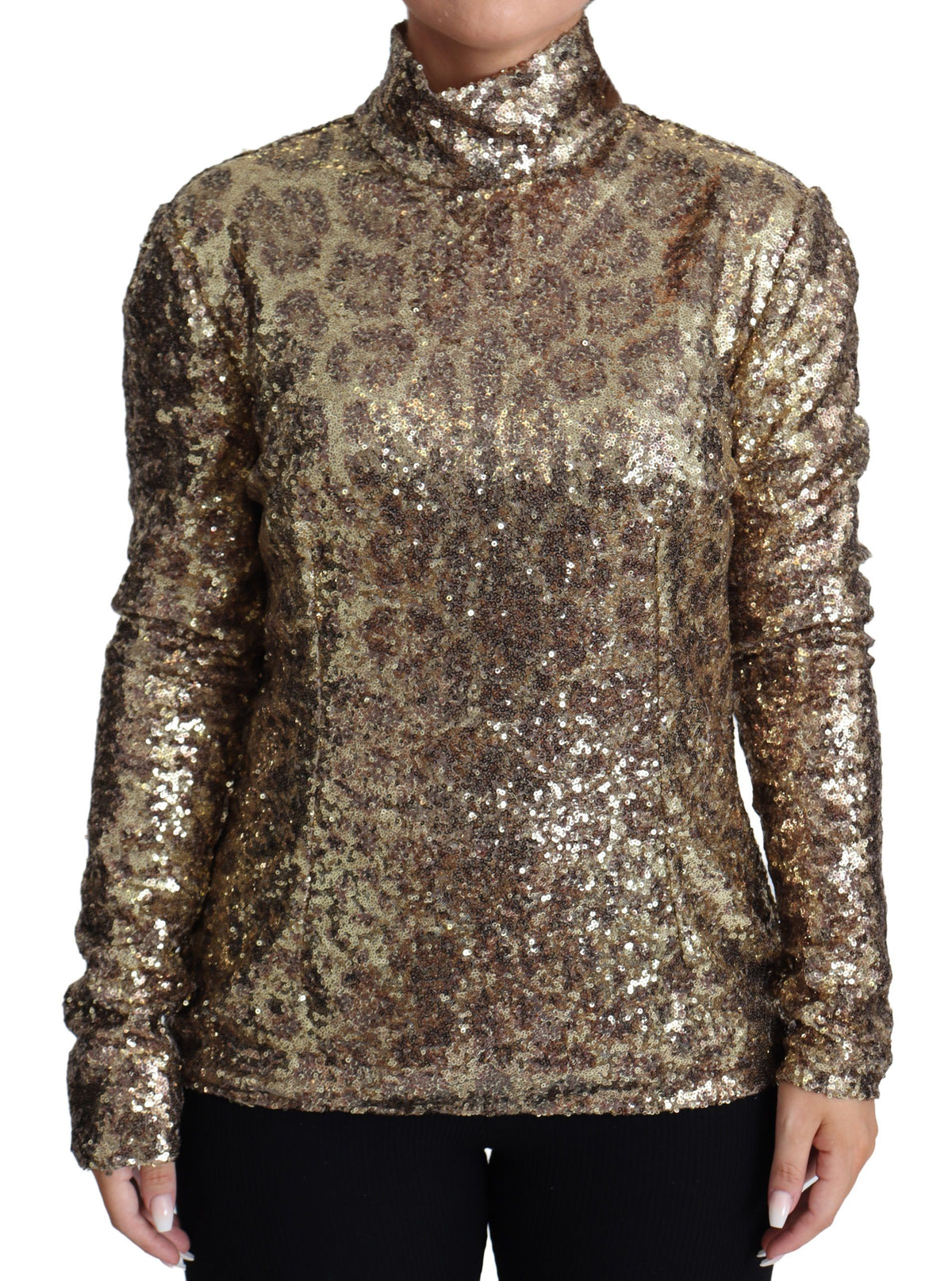 Pull à col roulé à sequins Dolce &amp; Gabbana marron à imprimé léopard