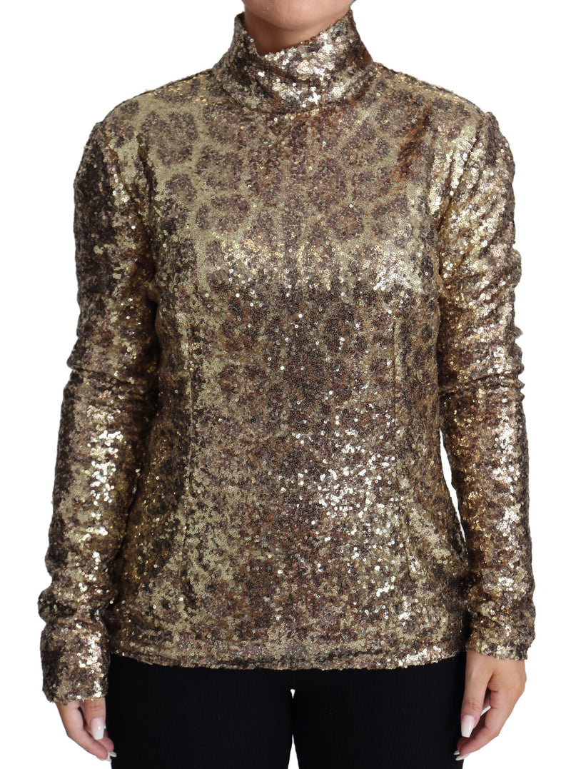 Pull à col roulé à sequins Dolce &amp; Gabbana marron à imprimé léopard