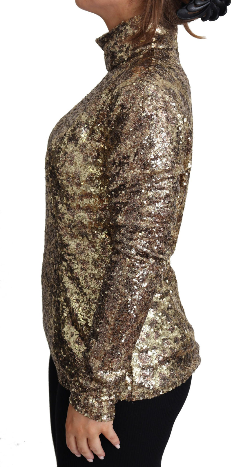 Pull à col roulé à sequins Dolce &amp; Gabbana marron à imprimé léopard