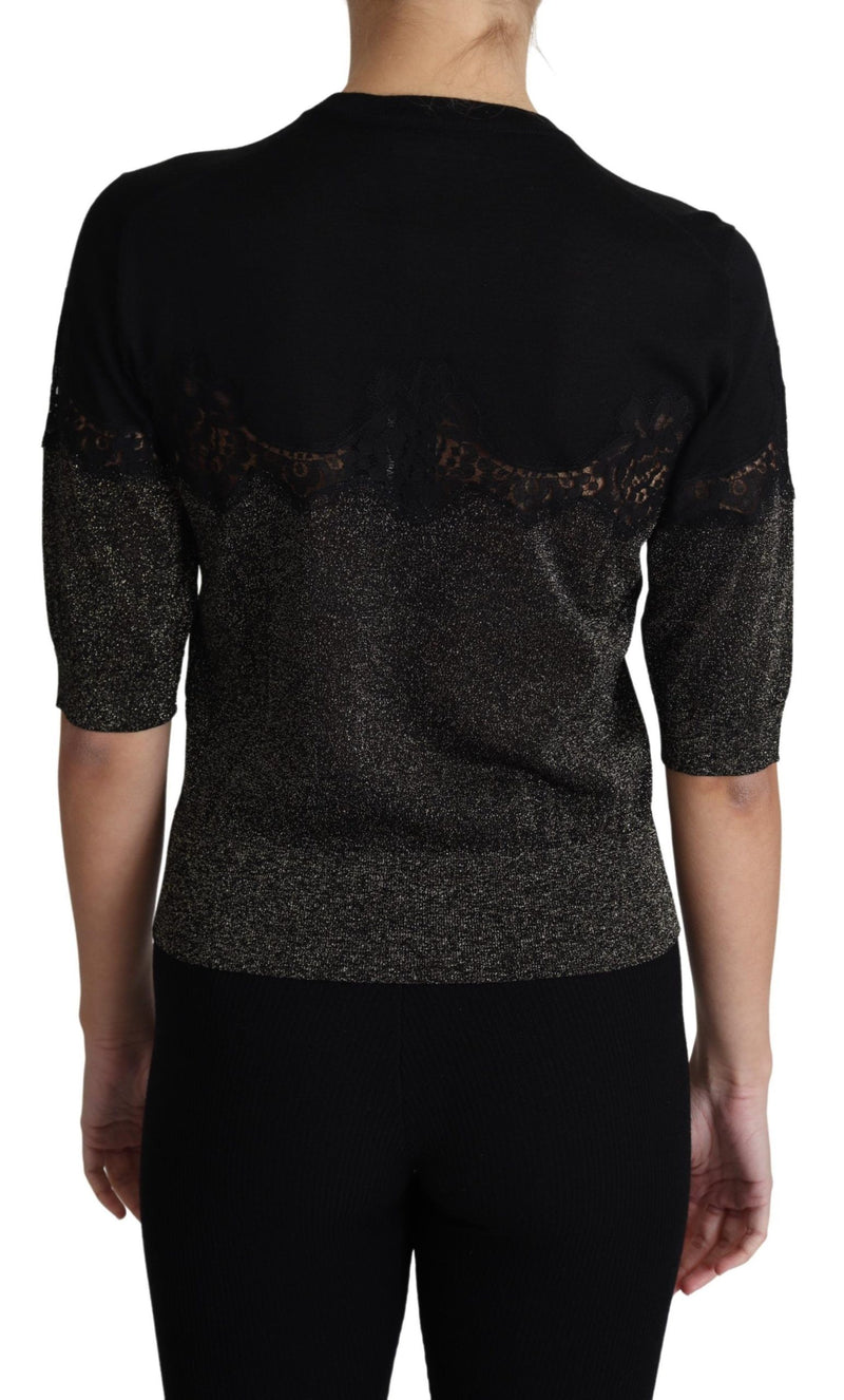Top Dolce &amp; Gabbana noir brillant avec empiècement en dentelle lurex