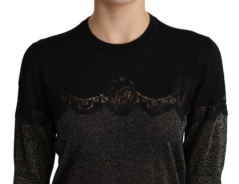 Top Dolce &amp; Gabbana noir brillant avec empiècement en dentelle lurex