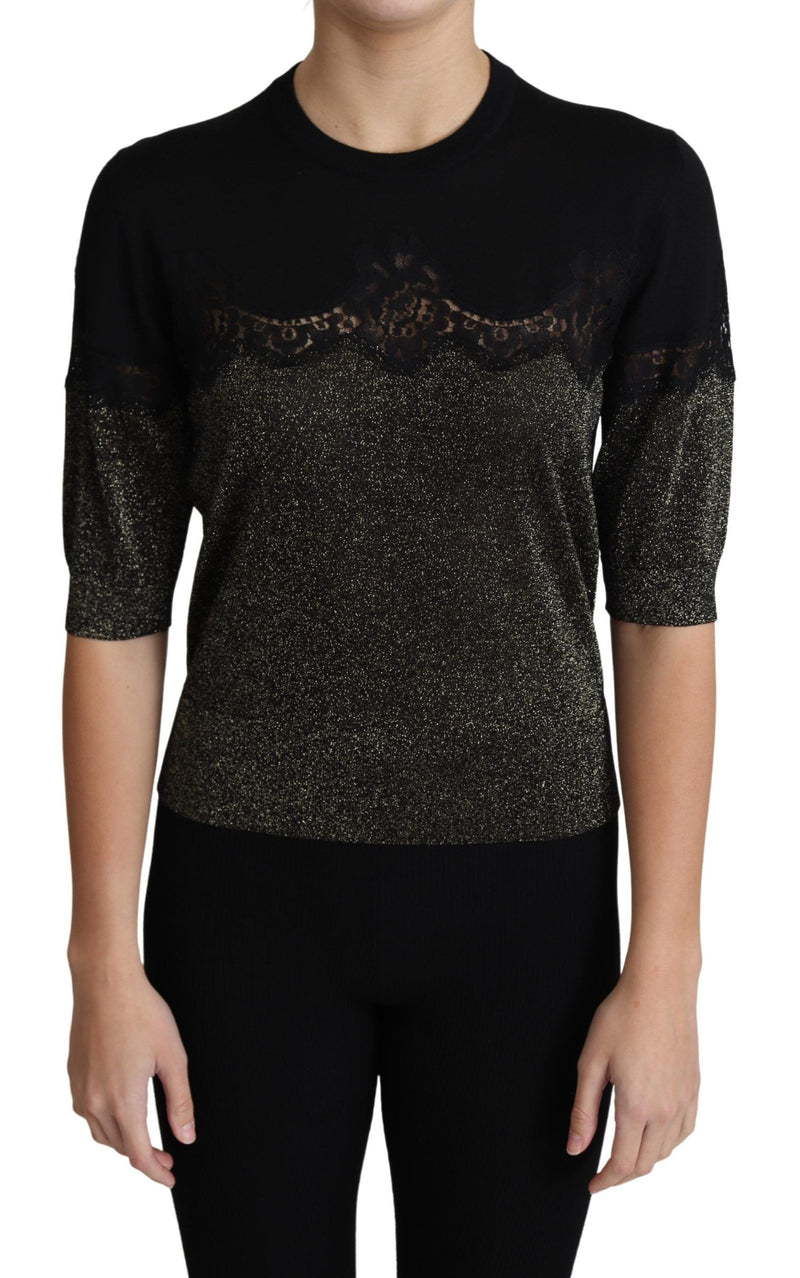 Top Dolce &amp; Gabbana noir brillant avec empiècement en dentelle lurex