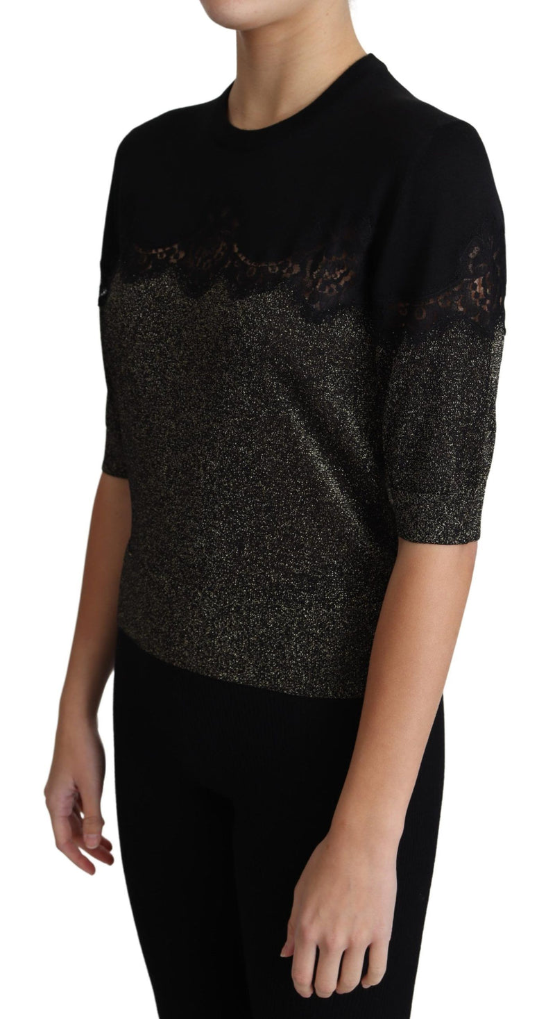 Top Dolce &amp; Gabbana noir brillant avec empiècement en dentelle lurex