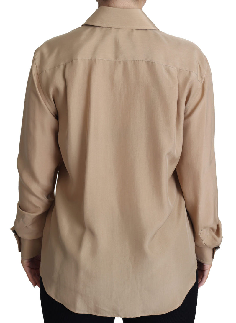 Chemise en soie beige Dolce &amp; Gabbana à boutons décoratifs