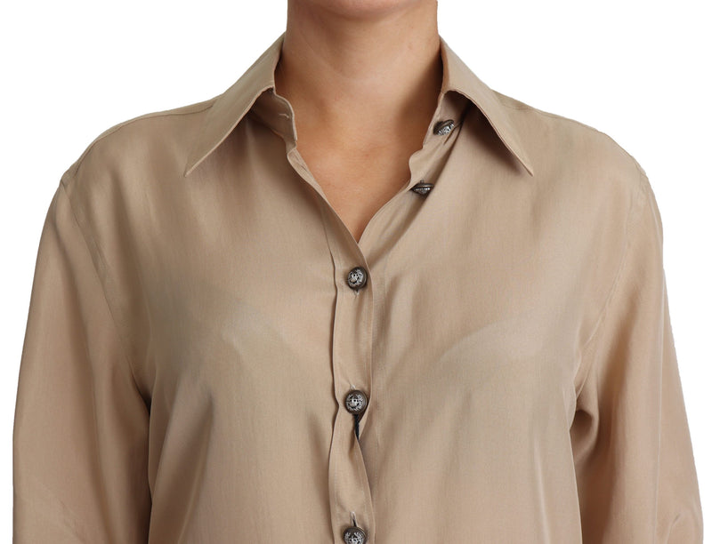 Chemise en soie beige Dolce &amp; Gabbana à boutons décoratifs