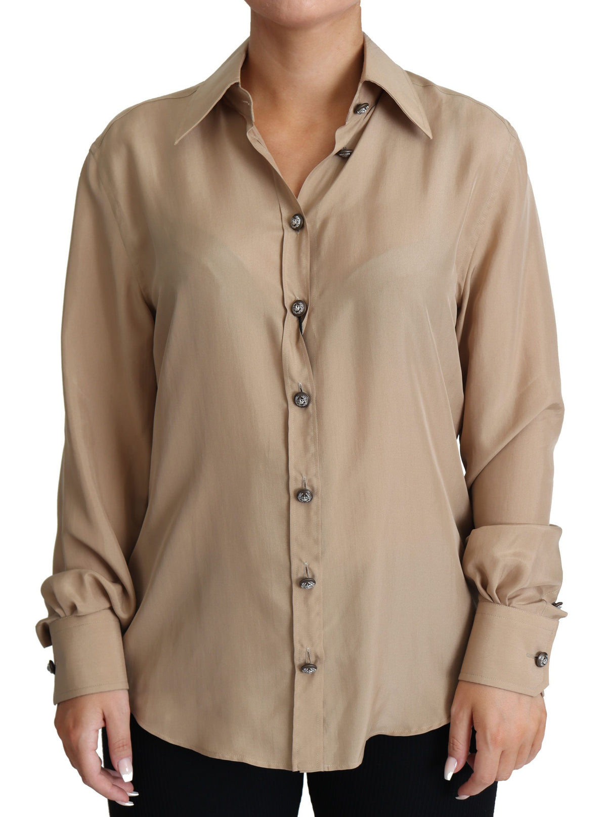 Chemise en soie beige Dolce &amp; Gabbana à boutons décoratifs