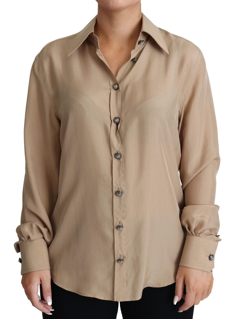 Chemise en soie beige Dolce &amp; Gabbana à boutons décoratifs