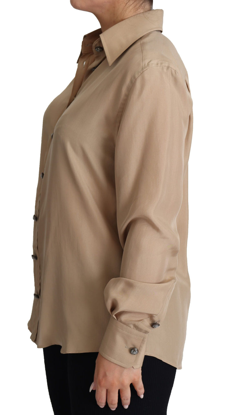Chemise en soie beige Dolce &amp; Gabbana à boutons décoratifs
