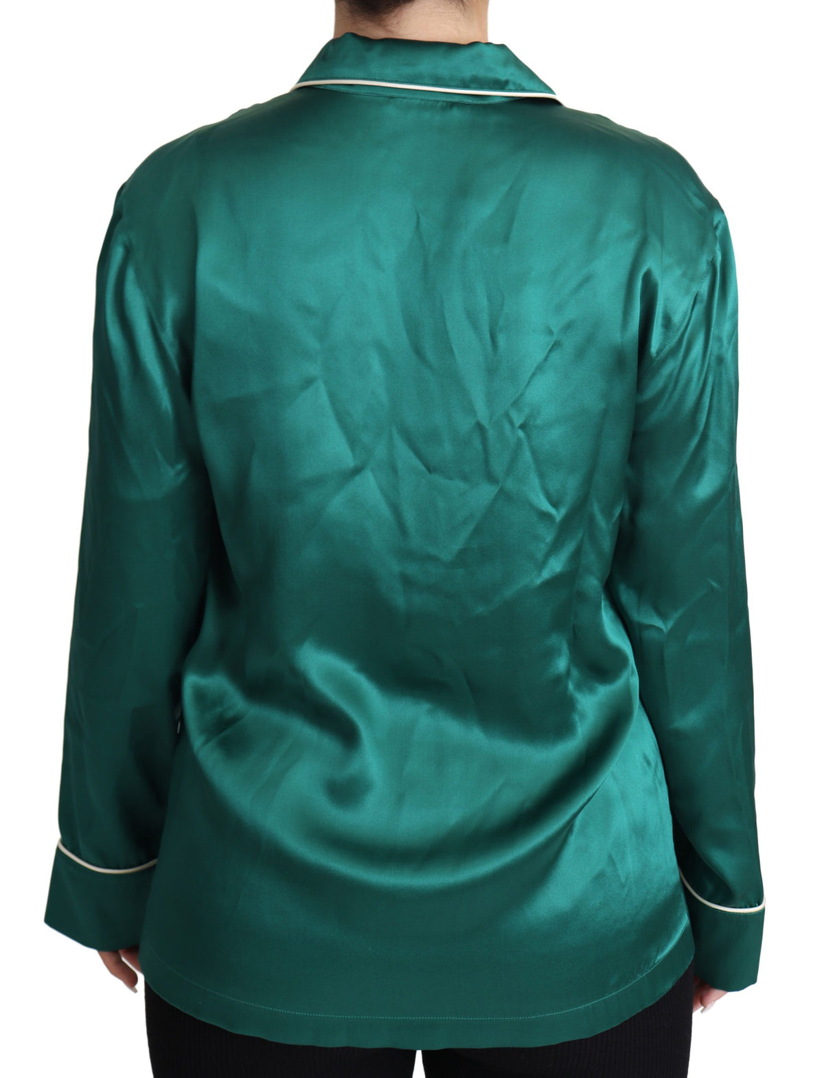 Blouse de pyjama verte Dolce &amp; Gabbana en soie, haut de vêtement de nuit d'intérieur
