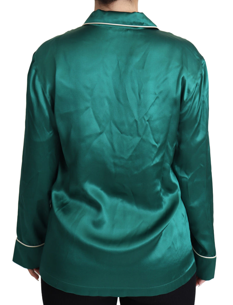 Blouse de pyjama verte Dolce &amp; Gabbana en soie, haut de vêtement de nuit d'intérieur