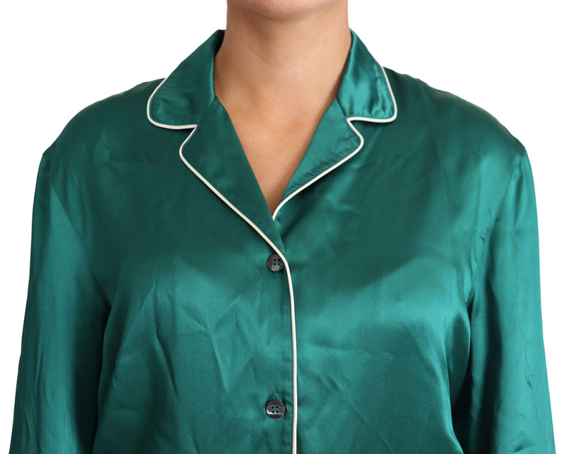 Blouse de pyjama verte Dolce &amp; Gabbana en soie, haut de vêtement de nuit d'intérieur