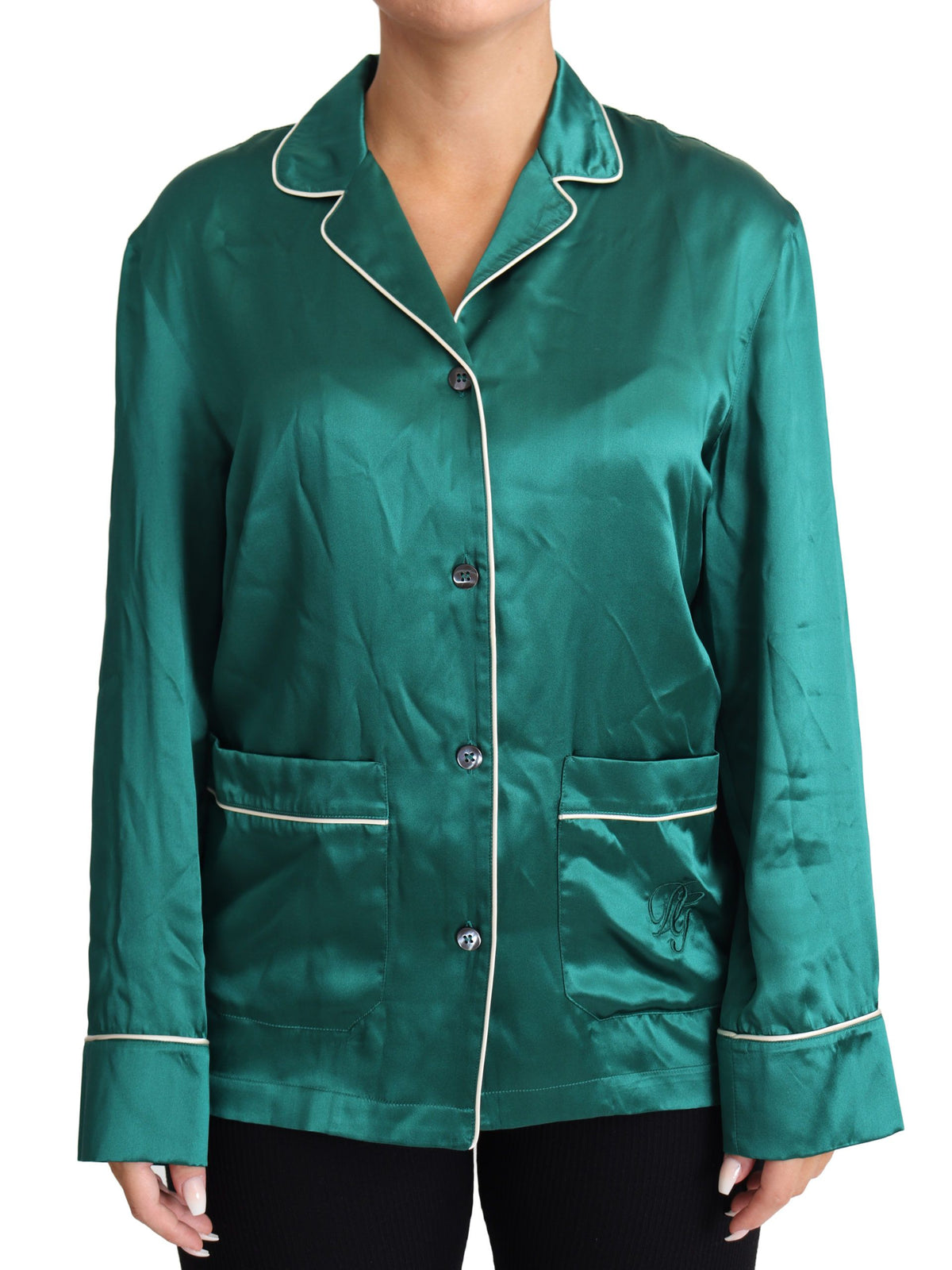 Blouse de pyjama verte Dolce &amp; Gabbana en soie, haut de vêtement de nuit d'intérieur